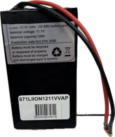 Li-ion vap batteri 12,6 (11,1v) 12Ah (BMS), (2,2h till 2xE30 lampan)