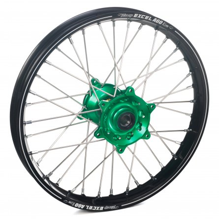 Haan Wheels, Komplett Hjul A60, 2,15, 19", BAK, SVART GRÖN, Kawasaki 19-26 KX450, 06-18 KX450F, 24-26 KX450X, 03-08 KX250, 19-26