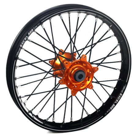 Haan Wheels, Komplett Hjul A60, 2,15, 18", BAK, SVART ORANGE, KTM 03-21 450 EXC-F, 03-12 450 SX-F, 18-21 250 EXC TPI/300 EXC TPI
