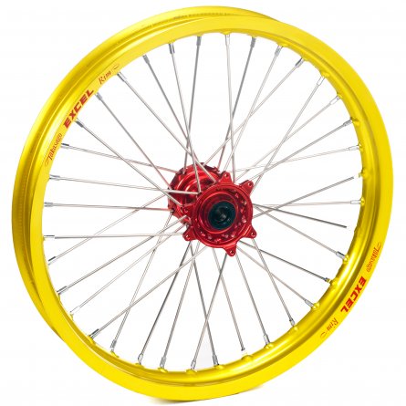 Haan Wheels, Komplett Hjul, 1,60, 21", FRAM, GUL RÖD, Honda 02-25 CRF450R, 26 CRF450R, 95-07 CR250R, 04-26 CRF250R, 19 CRF250X, 