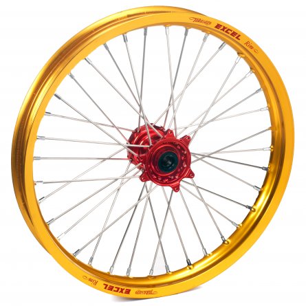 Haan Wheels, Komplett Hjul, 1,60, 21", FRAM, GULD RÖD, KTM 16-27 450 EXC-F, 15-27 450 SX-F, 18-22 250 EXC TPI/300 EXC TPI, 23-25