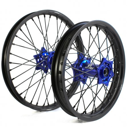 Holeshot, Komplett Hjulset, 1,85/1,60, 16/19", BAK FRAM, MATT SVART BLÅ, Yamaha 02-26 YZ85, 90-01 YZ80, Suzuki 02-25 RM85, 90-01