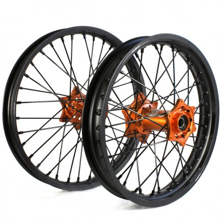 Holeshot, Komplett Hjulset, 2,15/1,60, 18/21", BAK FRAM, MATT SVART ORANGE, KTM 16-23 450 EXC-F, 18-22 250 EXC TPI/300 EXC TPI, 