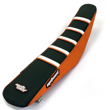 Moto Seat, Ribbat Överdrag, Orange/Svart/Vit