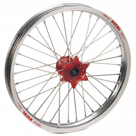 Haan Wheels, Komplett Hjul, 1,60, 21", FRAM, SILVER RÖD, Honda 02-25 CRF450R, 26 CRF450R, 95-07 CR250R, 04-26 CRF250R, 19 CRF250
