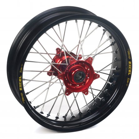 Haan Wheels, Komplett Hjul SM, 4,50, 17", BAK, SVART RÖD, Husqvarna 05-10 SM-R 450/SM-R 510, 04-10 TC 450/TE 450/TE 510, 04-13 T